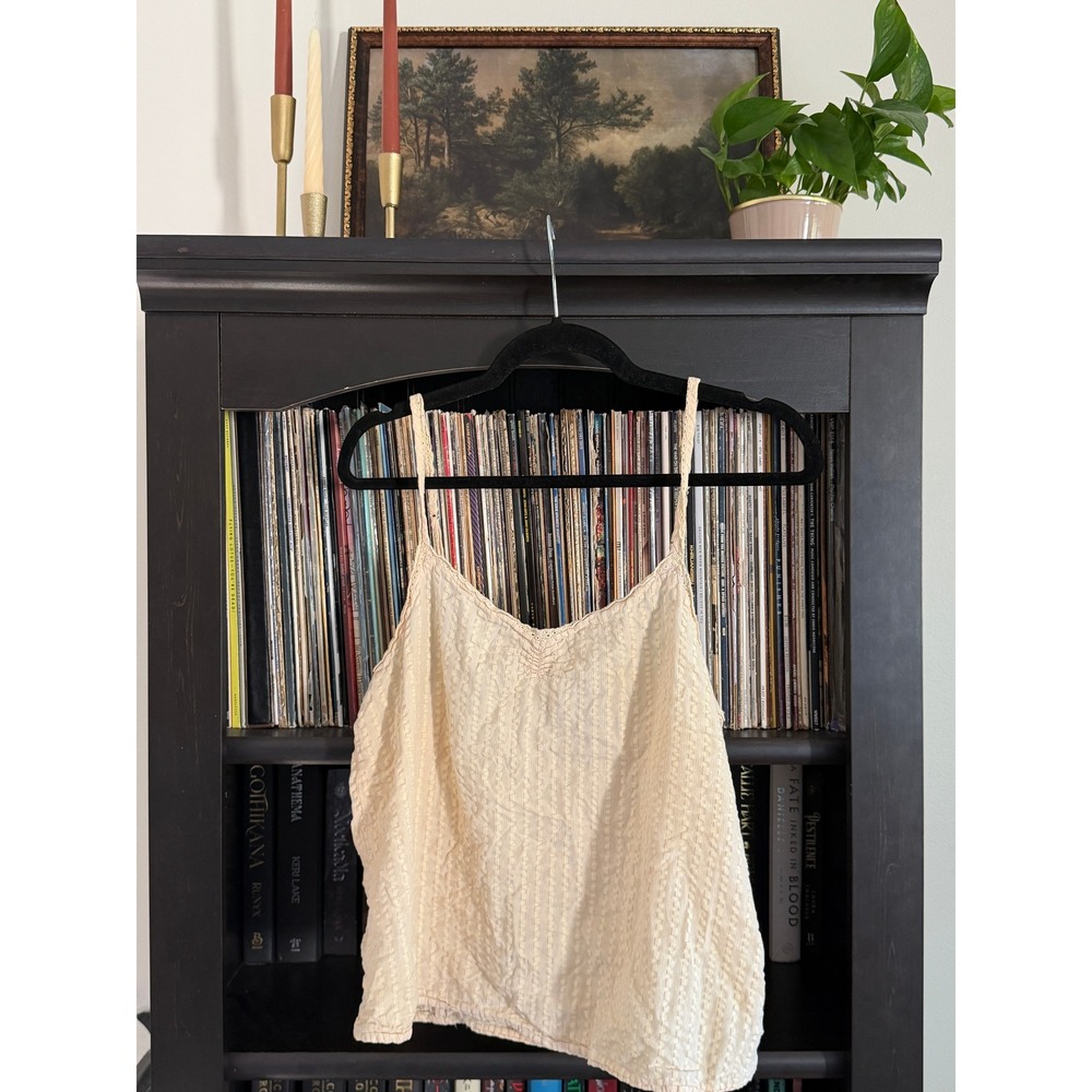 Gap Cami Tank Top Large Cream Seersucker Eyelet Trim Boho Summer